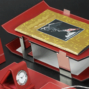 Double Red Leather Letter Tray