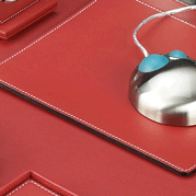 Red Leather Stitched Mouse Pad